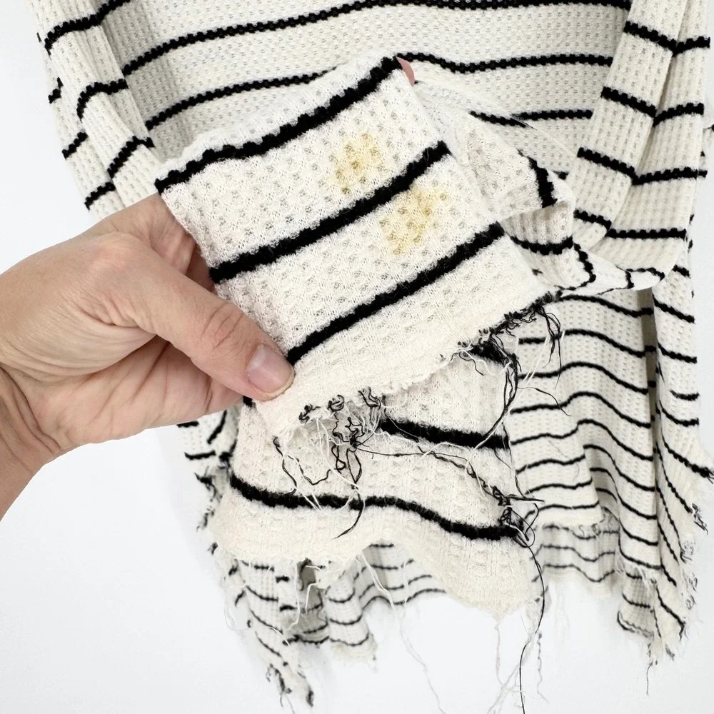Free People Sunset Park Oversized Thermal‎ Tunic Black/White Striped Size L Boho